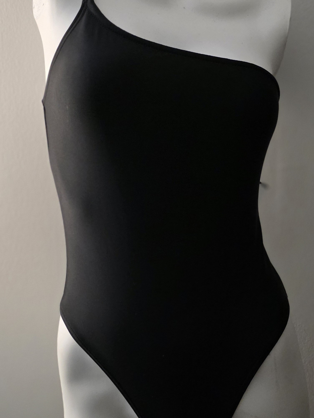 Women's One-Shoulder Black Swim Bodysuit